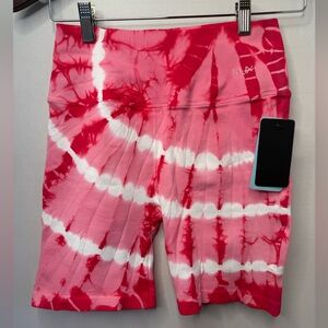 NUX Women's Pink and White Tie-Dye Bike Shorts
